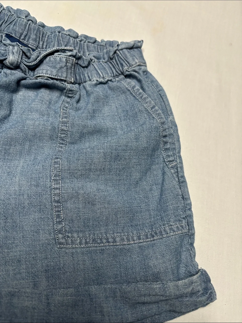 Casual Denim Blue girls  Paperbag Waist Shorts